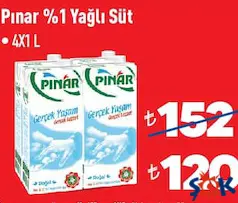 PINAR %1 YAĞLI SÜT 4X1 L indirimli fiyat PINAR %1 YAĞLI SÜT 4X1 L fiyat ve kampanya bilgisi
